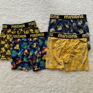 4 pair Boy Boxer Briefs Minions Pokemon Sz 8